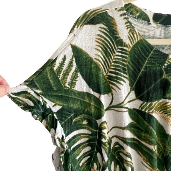 H&M Hawaiian Luau Leaf Linen Blend Drop Waist Dress Women’s Sz Medium 8 10 - Picture 2 of 4